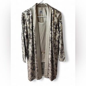 Vintage 80s R&M Richard's Metallic and Brown Floral Kimono Built-in Shirt